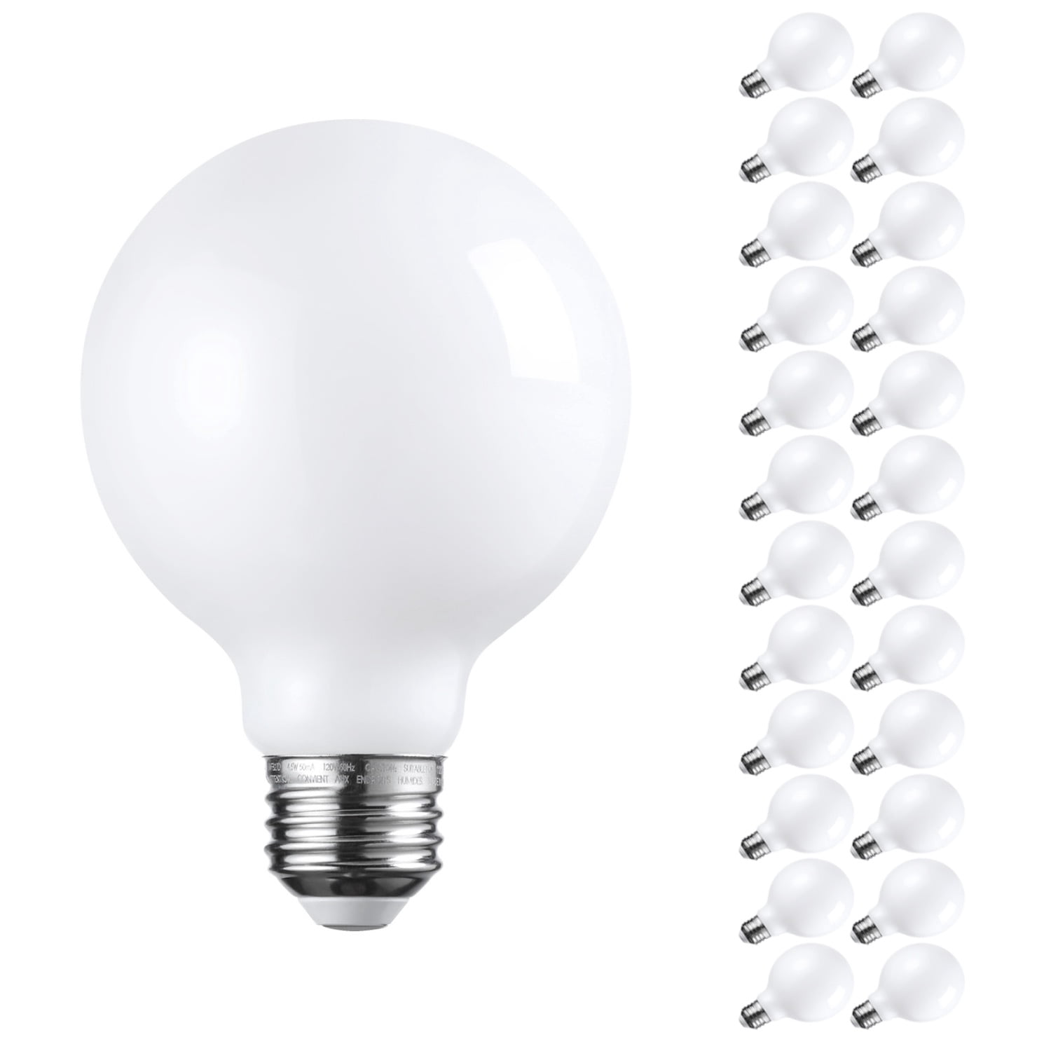 24 Pack G25 LED Light Bulbs Dimmable, Round Frosted Vanity Light Bulb for Bathroom, 4.5W(60W Eqv.), 500lm, E26 Base, 2700K Soft White