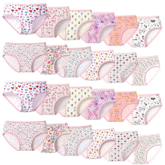 24-Pack Girls Cotton Briefs Underwear Cute Floral Prints Panties for kids, Multicolor, Size 4T-10T