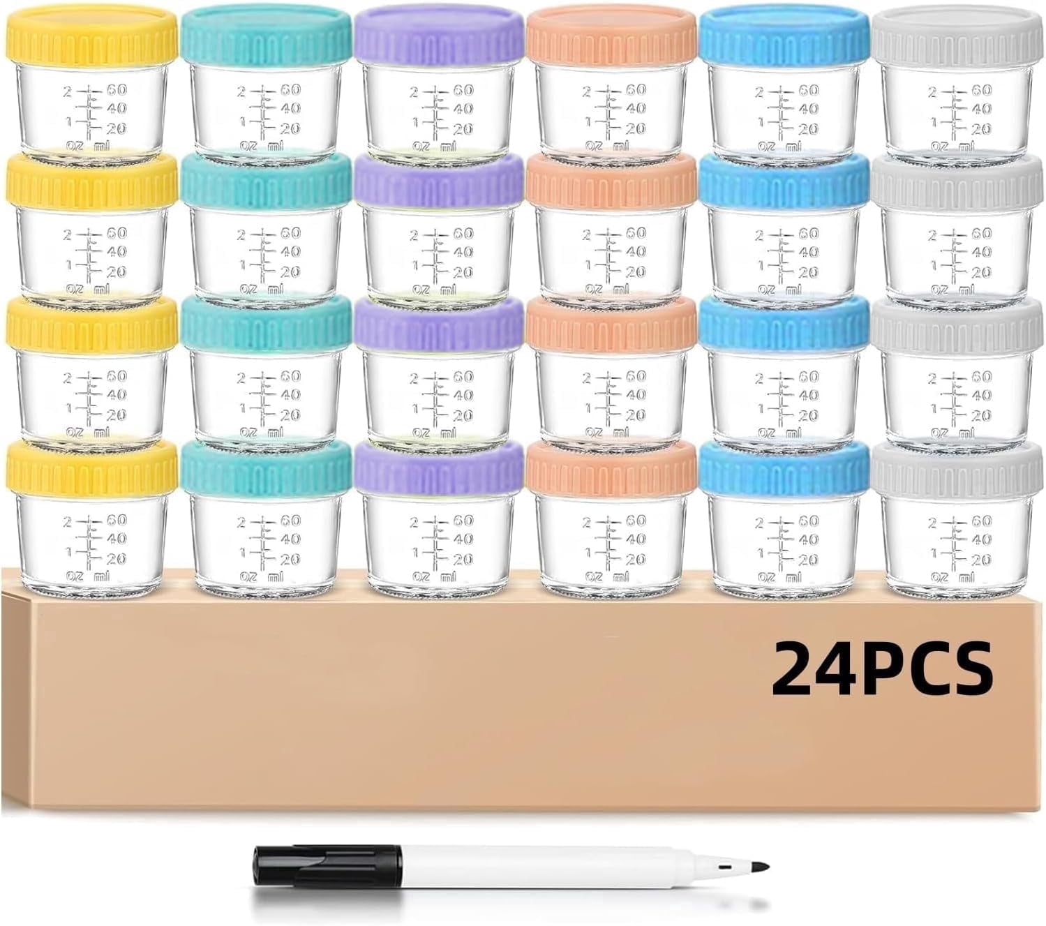 Small Baby Containers DQQKMM 24 Pack Glass Baby Food Storage Containers, 4oz Baby Food Jars ...