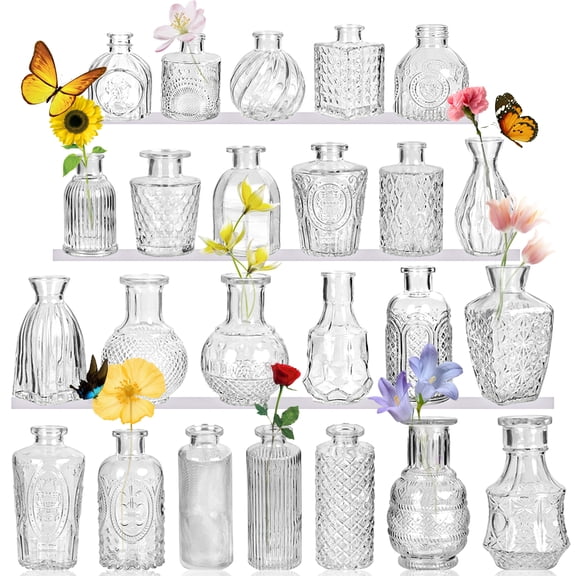 24 Pack Glass Bud Vase in Bulk, Clear Flower Vases for Wedding Decorations, Mini Vase for Centerpiece Table Decorations, Small Boho Vase for Home, Wedding Decor, Mother's Day, Party, Office