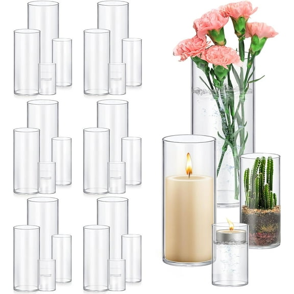 24 Pack Glass Cylinder Vases 4,6,8,10 Inch Tall Clear Flower Vase Hurricane Floating Candle Holder for Table Centerpiece Wedding Home Decor