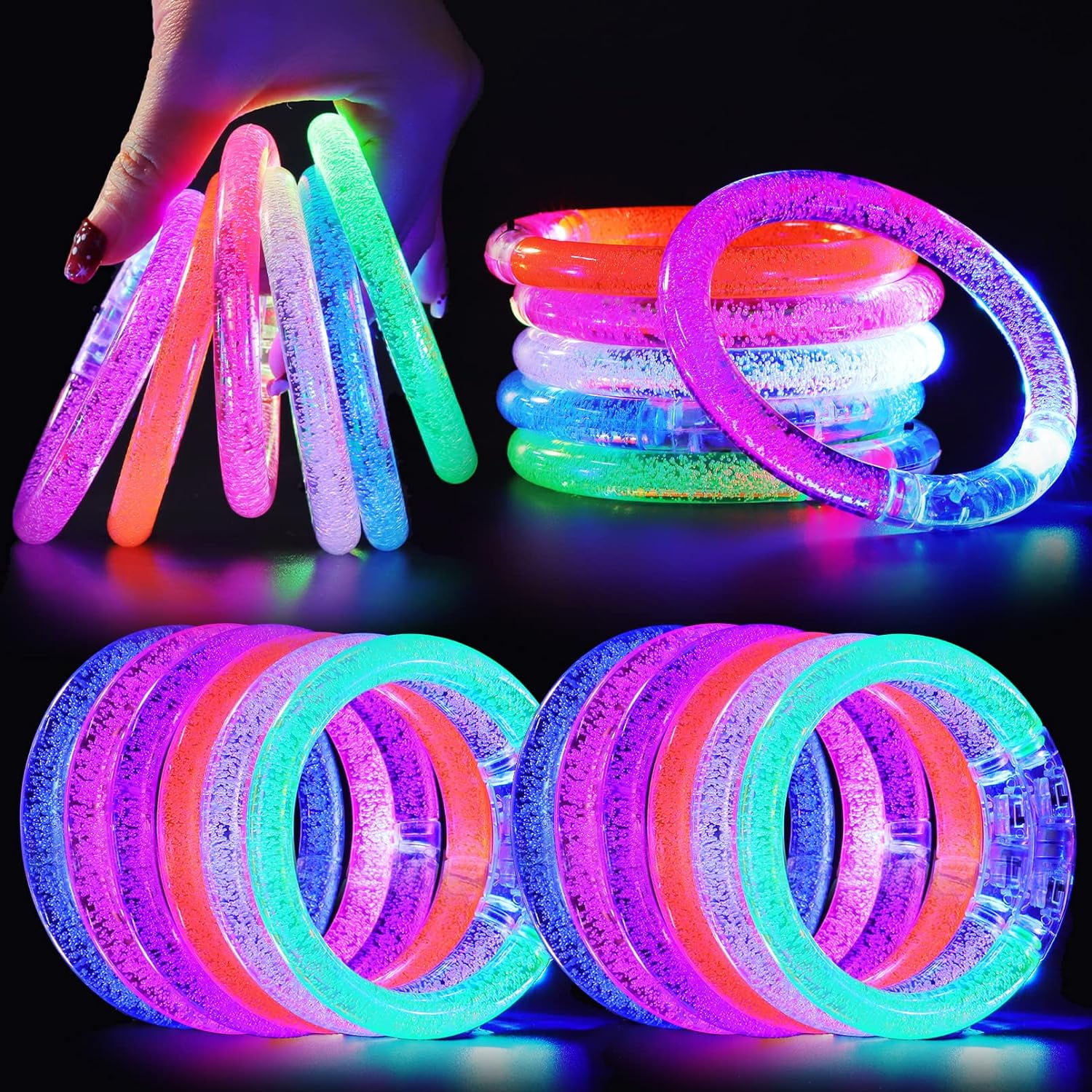 CACASO 24 Pack Glow Sticks Bracelets,6 Color LED Bracelets,Light Up Bracelets Toys,Glow In The Dark Party Supplies for Kids Adults,Neon Rave Party Favors for Concert Birthday Carnival Parties Night Events