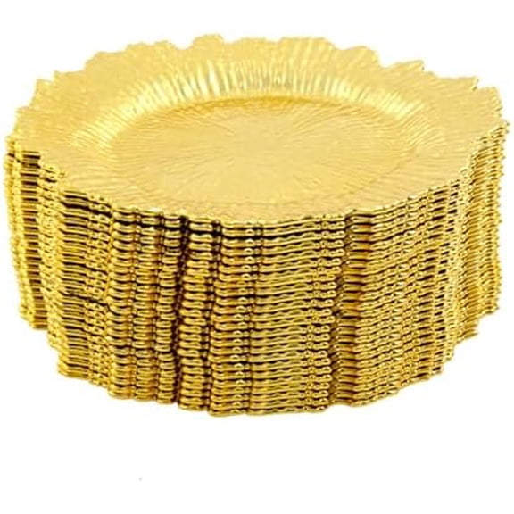 24 Pack Gold Charger Plates,13 Inch Reef Chargers for Dinner Plates,Round Plastic Stackable Serving Chargers Bulk for Wedding Table Setting Party Event$$Home Decor, Kitchen, & Other