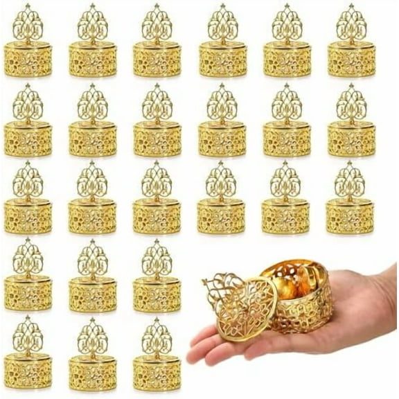 24 Pack Gold Favor Boxes, Mini Plastic Candy Container with Lid, Small Treat Gift Boxes Candy Storage Container for Wedding Party, Tea Party, 2''Wx 3''L$$Home Decor, Kitchen, & Other