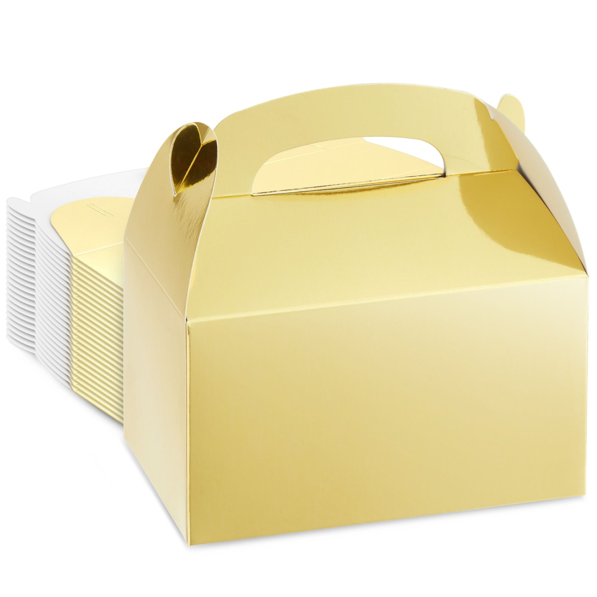 24 Pack Gold Party Favor Boxes with Handles, Bulk Gable Boxes for Birthday, Wedding (6.2x3.5x3.6 ...