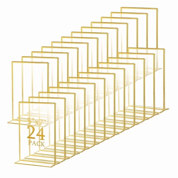 24 Pack Golden Acrylic Sign Holder, Golden Picture Frames Double Sided Clear Wedding Table Number Menu Holder For Wedding Restaurant Table Number Photos And Art Display(Vertical, 4 X 6 Inch)