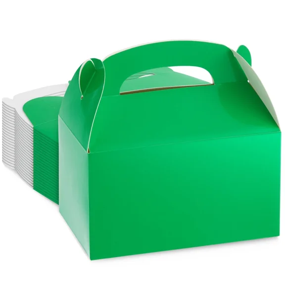 24 Pack Green Gable Boxes With Handles For Party Favors (6.2X3.5X3.6 In)