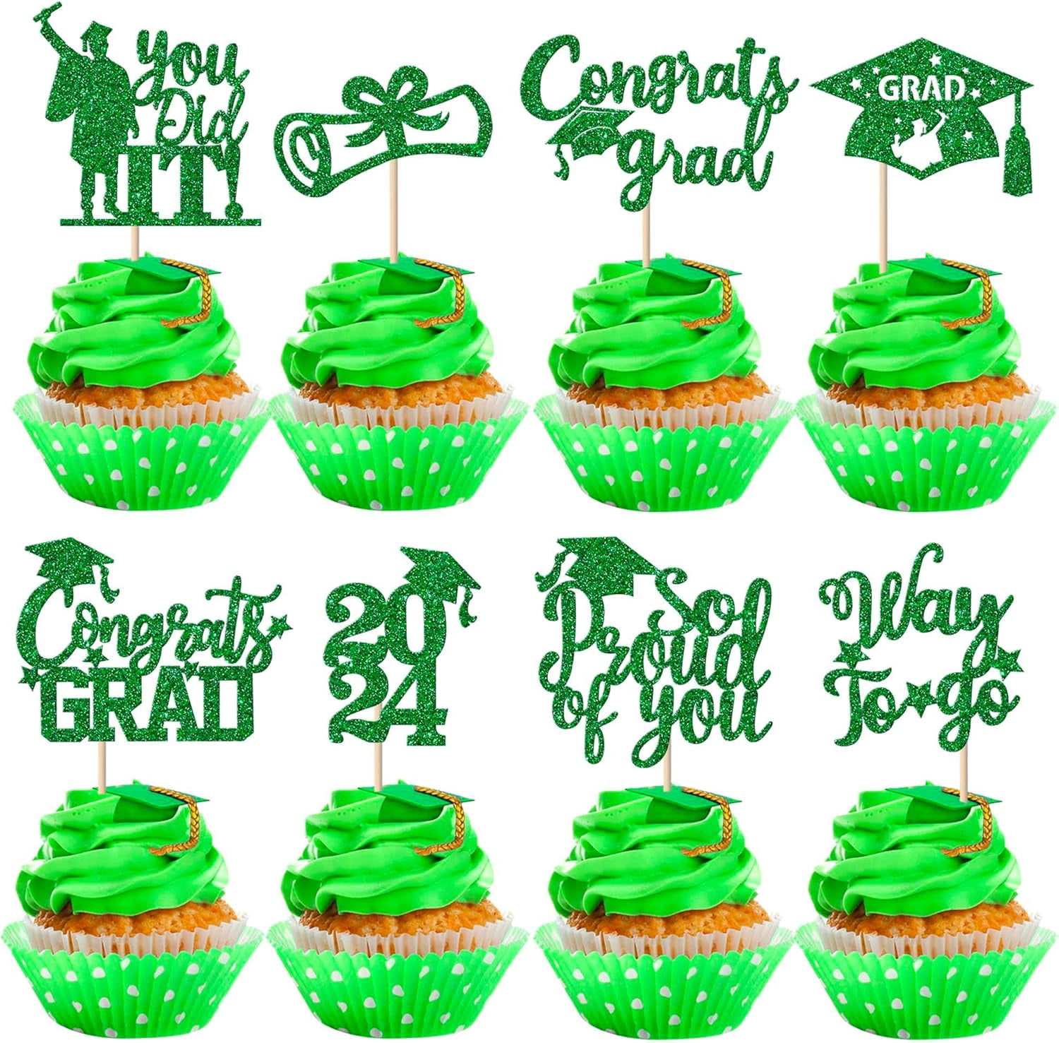 Graduation Cupcake Toppers 2025 - 48PCS Glitter Congrats Grad Decor - Black Gold Class Of 2025 Party Supplies - View #5