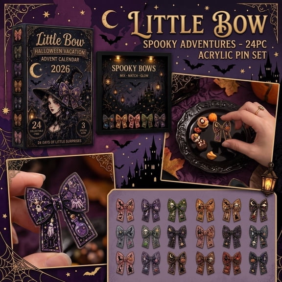 24 Pack Halloween Advent Calendar 7 X 10 Inch Gothic 2D Acrylic Spooky Bow Pin Set, Halloween Countdown Calendar for Home Spooky Decorations