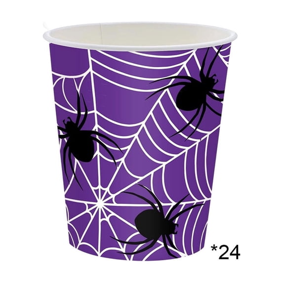 24 Pack Halloween Disposable Paper Cups, Spider and Cobweb Pattern Tableware Set, Halloween Party Supplies Favors