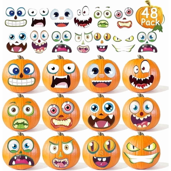 OuMuaMua 24pcs Halloween Pumpkin Decorating Stickers, Mini Pumpkin Face Craft Stickers for Halloween Party Favors Trick-or-Treat Goodie Bags
