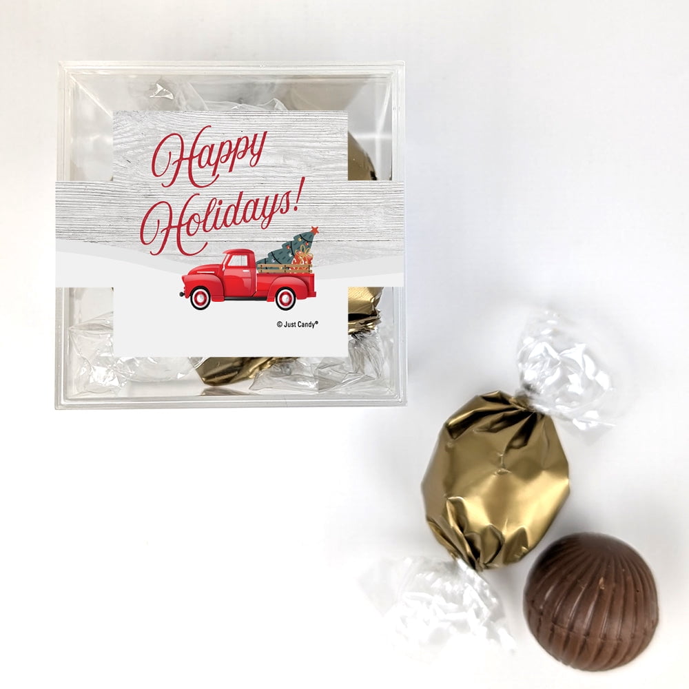 24 Pack Happy Holidays Candy Cube Filled With Milk Chocolate Dubai Truffles - Red Truck