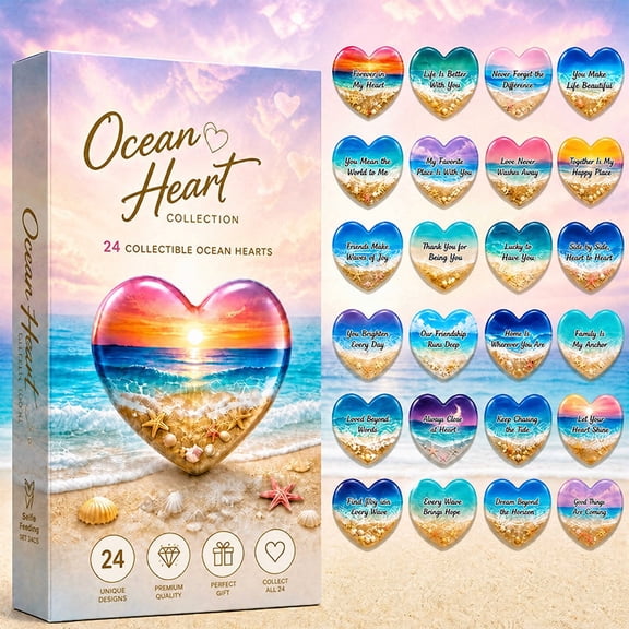 24 Pack Heart Inspirational Pocket Worry Stones, Beach Sand Inlaid Portable Stress Relief Collectible Set, Boxed Keepsake Suitable for Home Display Friendship Holiday Gift Preparation