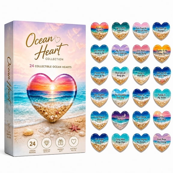 24 Pack Heart Shaped Beach Sunset Inspirational Worry Stones Collection Gift Box - Glass Pocket Stones for Stress Relief