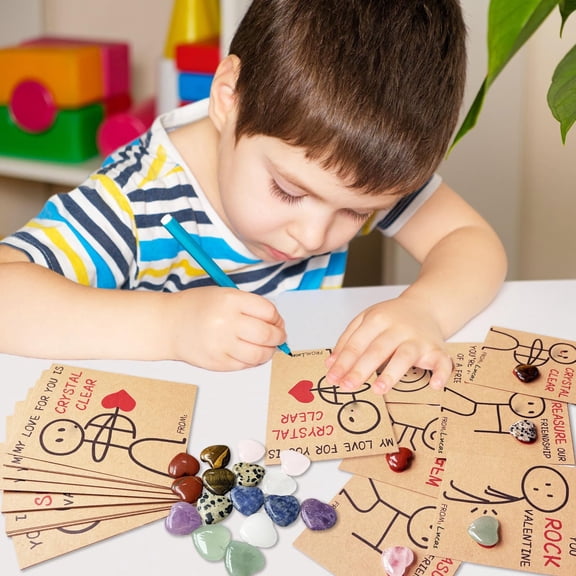 24 Pack Heart-Shaped Gemstone Valentine Cards for Kids – Crystal Heart Gifts, Classroom Exchange, Party Favors, DIY Valentine’s Day Cards, Candy-Free Kids Gifts