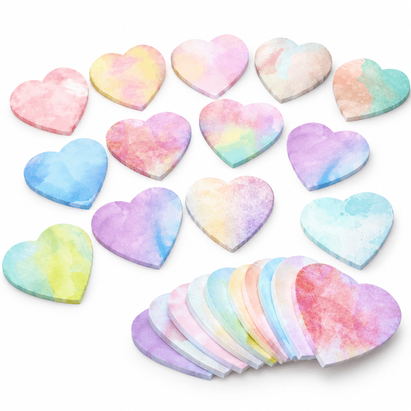 24 Pack Heart Shaped Sticky Notes, 3x3 Inch, Vivid Watercolor Colors, 45 Sheets Per Pad