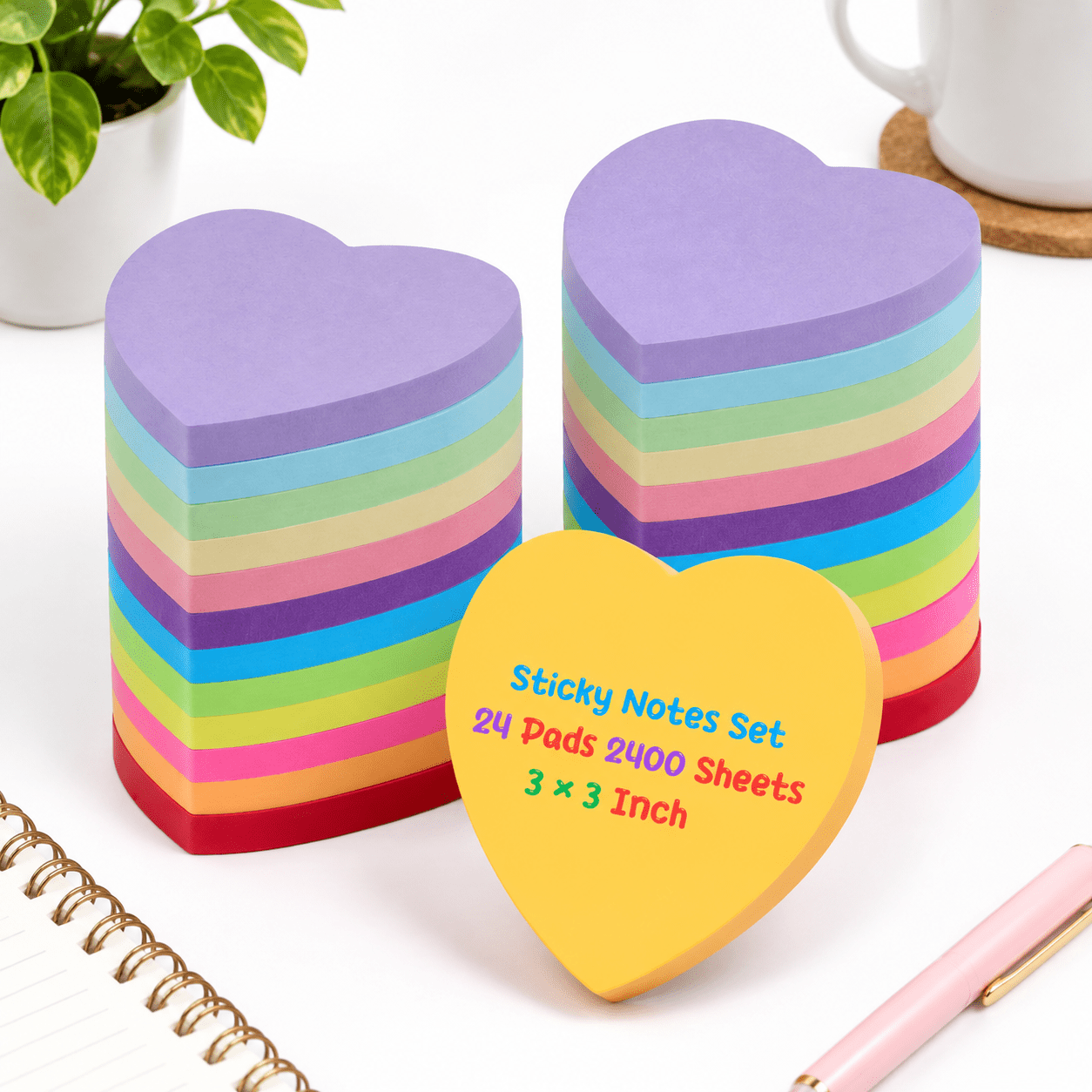 24 Pack Heart Sticky Notes Bulk 3 Inch 100 Sheets/pad - Walmart.com