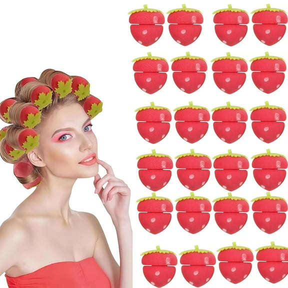 24-Pack Heatless Hair Curlers for Long Hair - Strawberry Foam Sponge Rollers Set, Overnight No Heat Curling Kit for Natural Waves-dh
