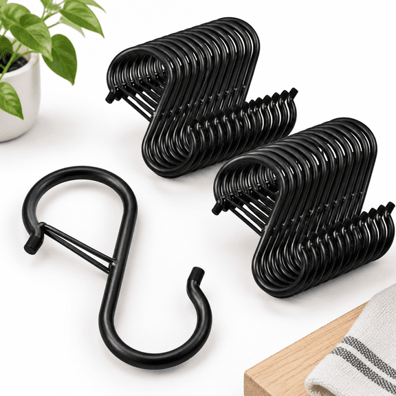 24 Pack Heavy Duty S Hooks For Hanging 3.5 Inch Black With Safety Buckle Shaped Plant Pot Rack Closet Clothes Kitchenware Pots Ba