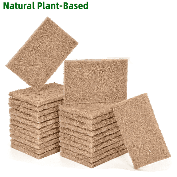 24 Pack Heavy Duty Scouring Pads, Non-Scratch Natural Sisal Scrub Sponges for Dishes, Eco-Friendly Compostable & Biodegradable Kitchen Scrubbers