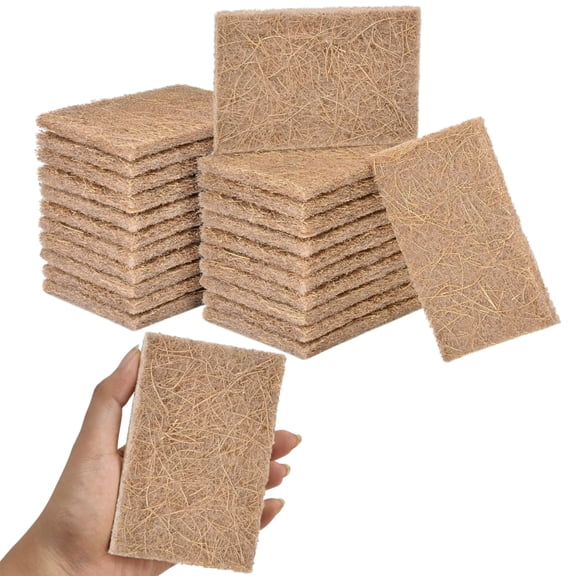 24 Pack Heavy Duty Scouring Pads, Non-Scratch Natural Sisal Scrub Sponges for Dishes, Eco-Friendly Compostable & Biodegradable Kitchen Scrubbers