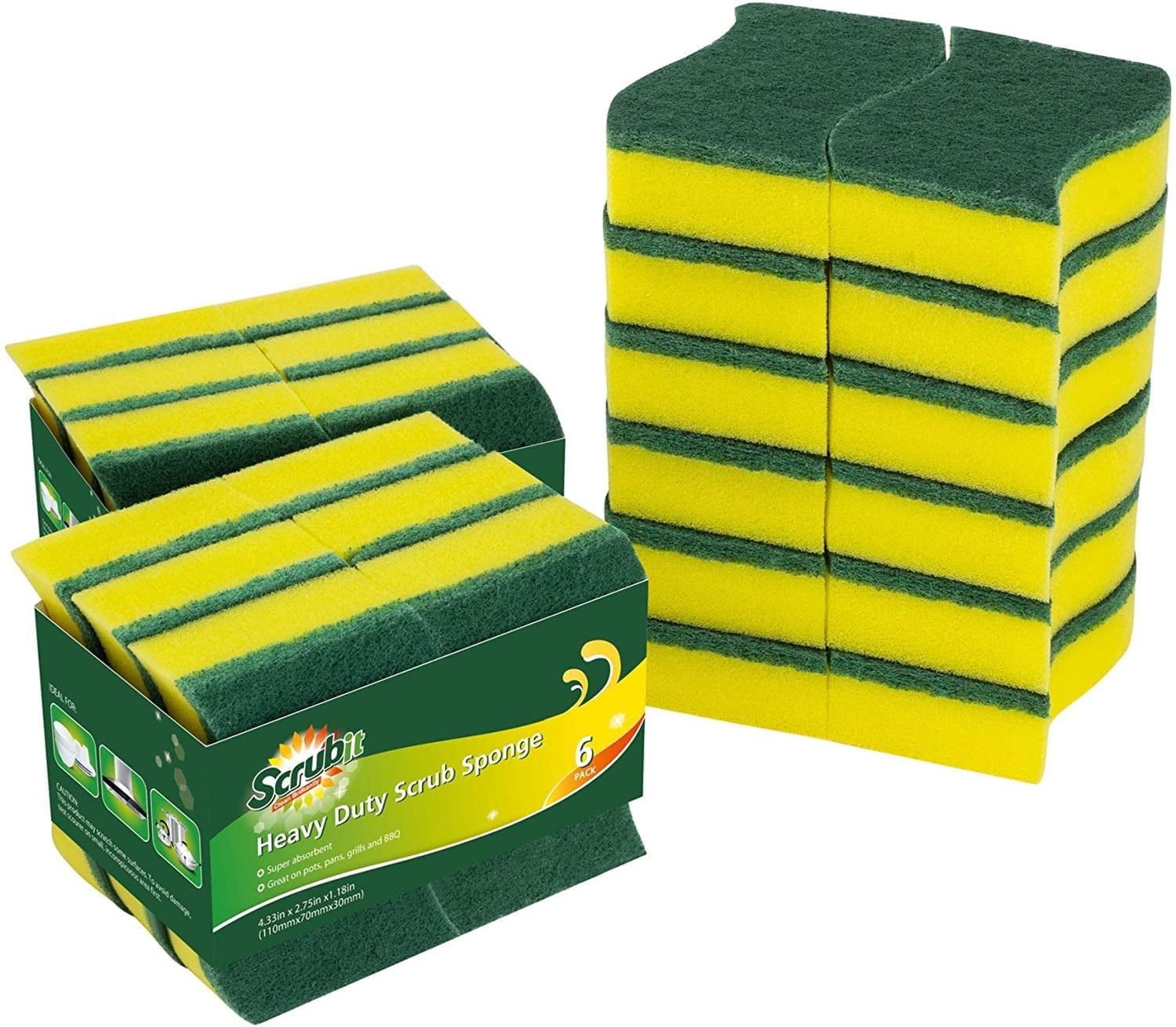 (24 Pack) Heavy Duty Scrub Sponges by SCRUBIT Kitchen Dish, Sink and Bathroom Cleaning Scrubber Sponge - with Non-Smell Scouring Pad 6 (Pack of 4)