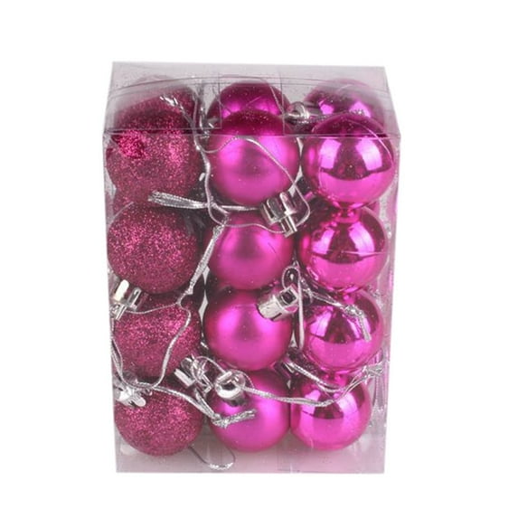 24-Pack Hot Pink Christmas Ornaments - 1.2 Inch Shatterproof Glitter Ball Decorations for Tree/Wreath/Garland, Bulk Holiday Decor Set for Home & Retail Stores (3cm Diameter)