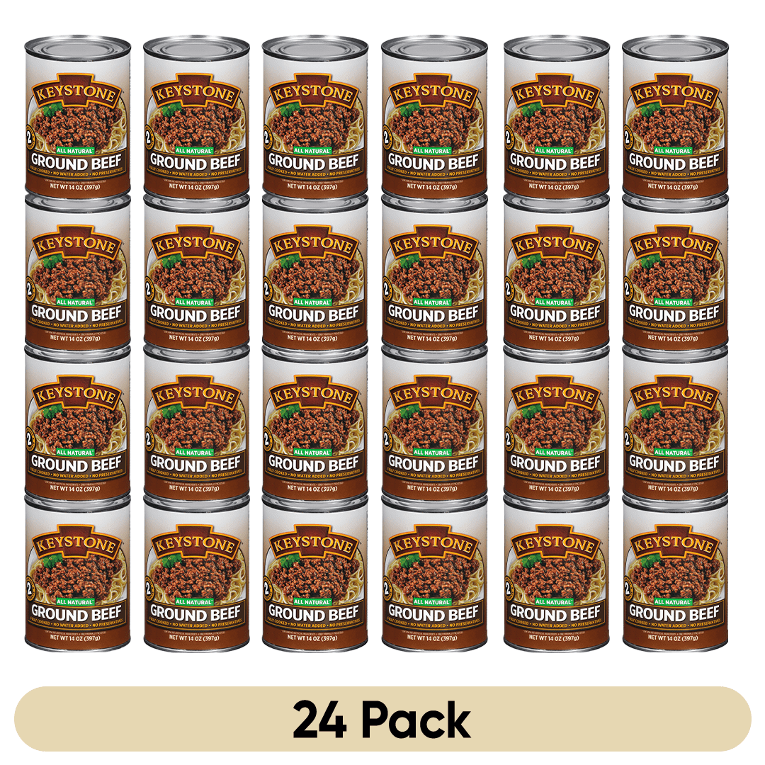 (24 Pack) Keystone All Natural Ground Beef 14 oz Can  Emergency Survival Food For Camping Hiking and Backpacking Ready to Eat- Pack of 24 Cans