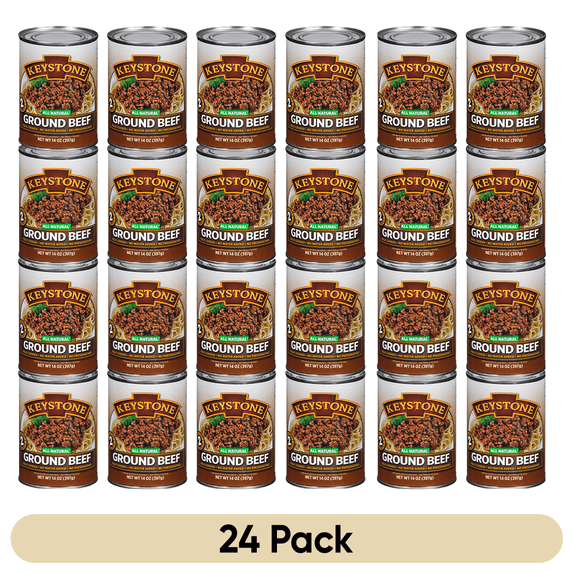 (24 Pack) Keystone All Natural Ground Beef 14 oz Can Emergency Survival Food For Camping Hiking and Backpacking Ready to Eat- Pack of 24 Cans