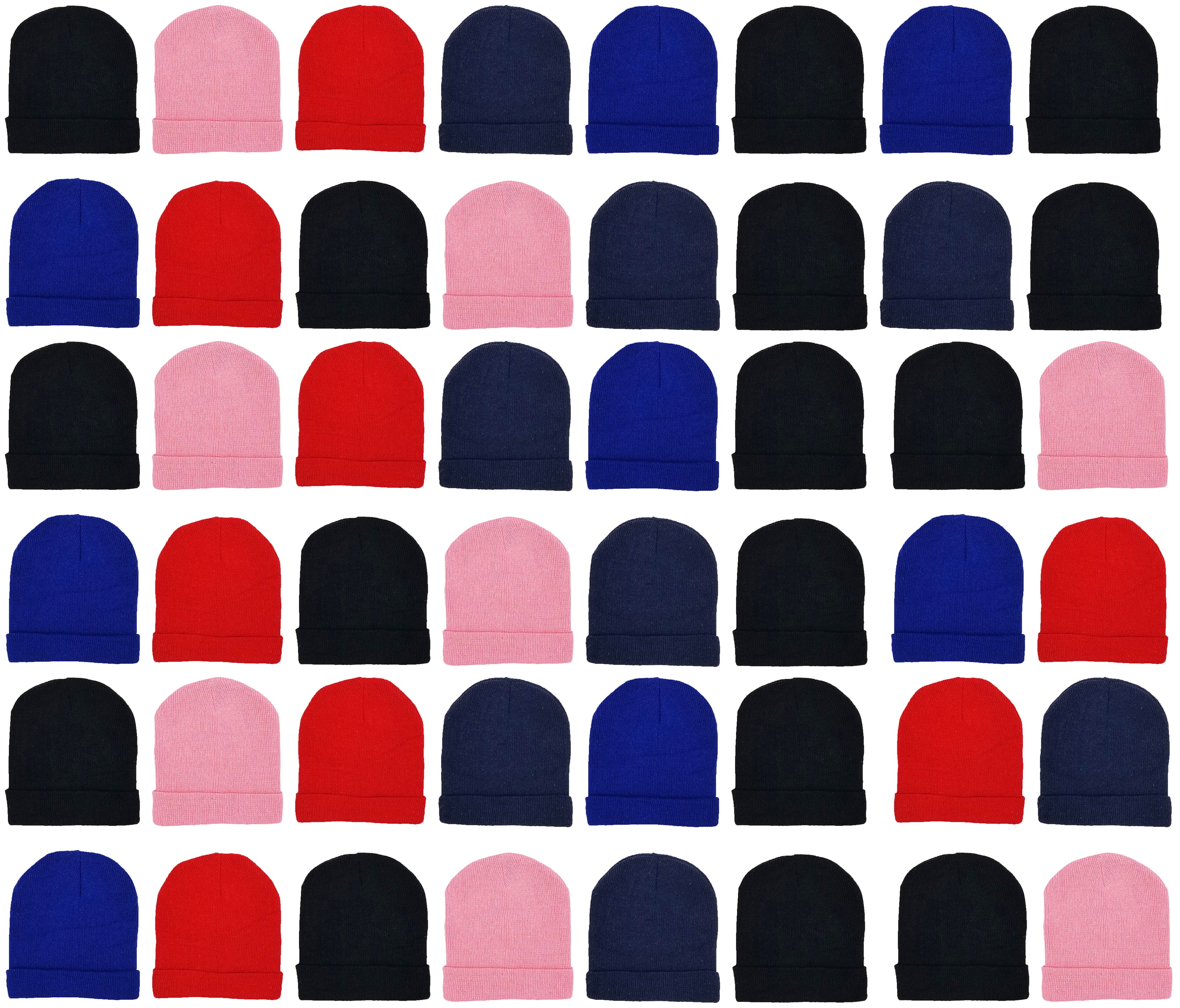 24 Pack Kids Beanies, Cuffed Winter Knit Hats for Boys Girls, Soft Thick Heat Insulating, Bulk (Assorted B)