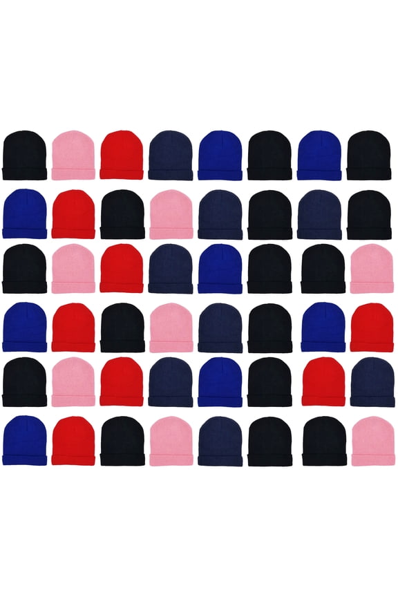 24 Pack Kids Beanies, Cuffed Winter Knit Hats for Boys Girls, Soft Thick Heat Insulating, Bulk (Assorted B)