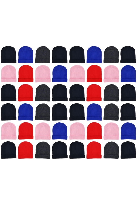 24 Pack Kids Beanies, Cuffed Winter Knit Hats for Boys Girls, Soft Thick Heat Insulating, Bulk (Assorted C)
