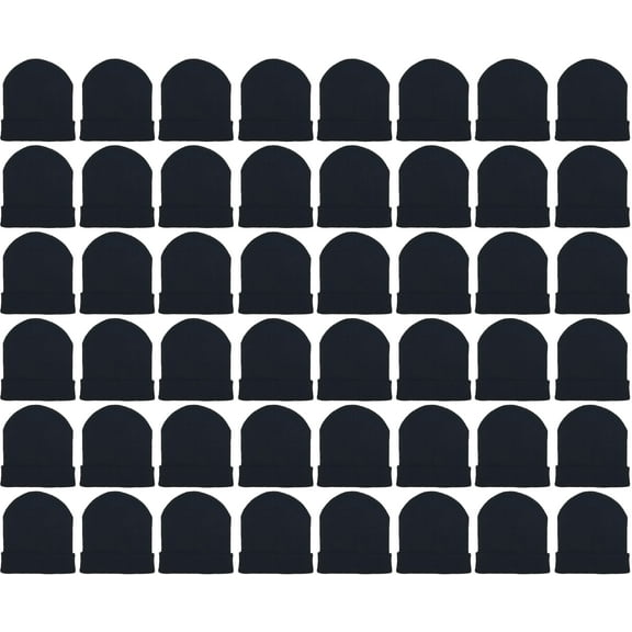 24 Pack Kids Beanies, Cuffed Winter Knit Hats for Boys Girls, Soft Thick Heat Insulating, Bulk (Black)
