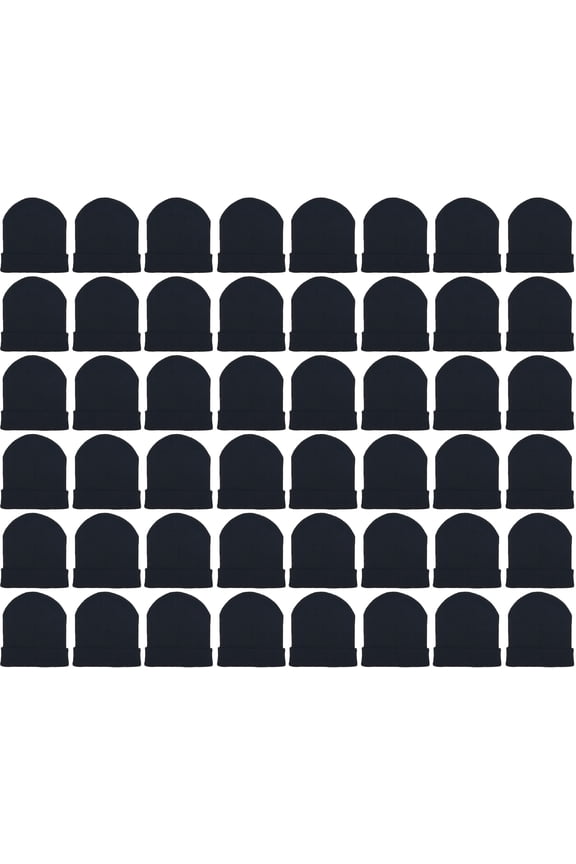 24 Pack Kids Beanies, Cuffed Winter Knit Hats for Boys Girls, Soft Thick Heat Insulating, Bulk (Black)