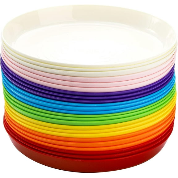 24 Pack Kids Plastic Plates, 7 Inch Small Unbreakable Children Dinner Plates Set BPA Free Reusable Snack Salad Plate for BBQ, Travel, Events, Dishwasher Safe, 8 Colors