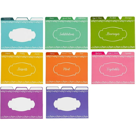 24-Pack Kitchen Recipe Card Dividers, Modern Colorful Style, Top Index Tabs Organizer Your Recipe Box, 4x6 inch