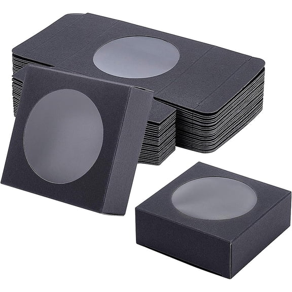24 Pack Kraft Paper Boxes with Clear Window 3x3x1.2 Black Kraft Gift Packaging Boxes
