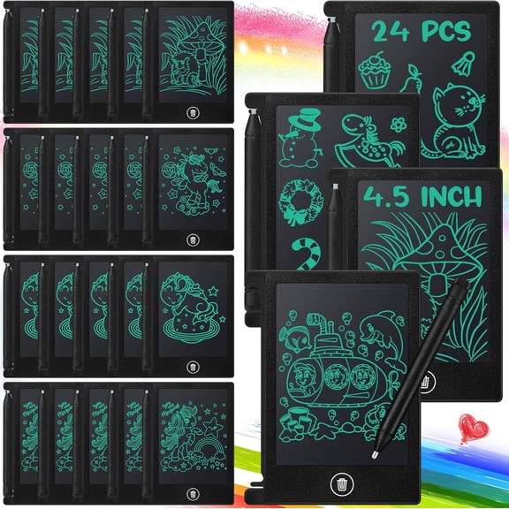 24 Pack LCD Mini Writing Tablets for , 4.5 Inch Erasable Doodle Board Drawing Pad, Party Favors, Black