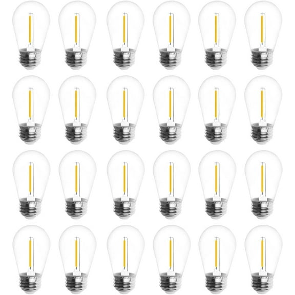24-Pack LED 1W String Light Bulbs, S14 Plastic Shatterproof Edison Vintage Style Replacement 1 Watt Outdoor 2200K, Waterproof, Warm White Equivalent to 11w, e26 Base
