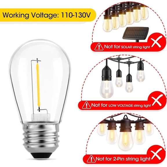 24-Pack LED 1W String Light Bulbs, S14 Plastic Shatterproof Edison Vintage Style Replacement 1 Watt Outdoor Light Bulbs 2200K, Waterproof, Warm White Equivalent to 11w, E26 Base