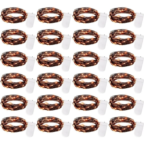 24 Pack LED Fairy Lights Battery Operated String Lights Waterproof Silver Wire 7 Feet 20 LED Firefly Starry Moon Lights for DIY Wedding Party Bedroom Patio Christmas (Orange, 24 Pack)