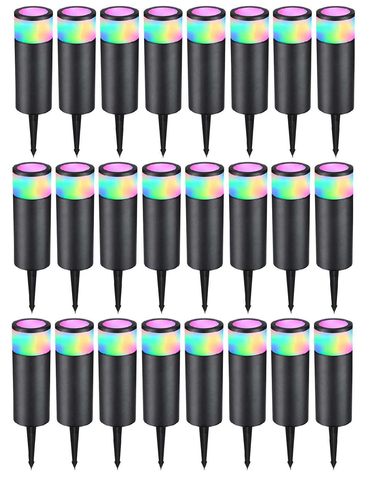 24 Pack LED Garden Lights, 12-24V AC/DC Low Voltage Wired Landscape Path Lighting, RGBW