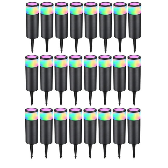 24 Pack LED Garden Lights, 12-24V AC/DC Low Voltage Wired Landscape Path Lighting, RGBW