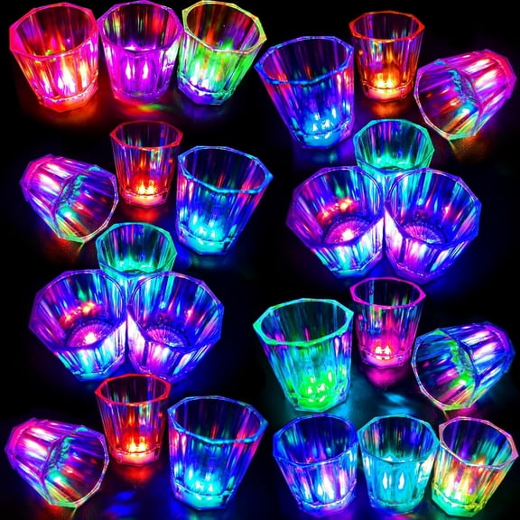 24 Pack LED Light Up Shot Glasses, 2OZ Bulk Plastic Party Cups | Glow-In-The-Dark Design, Adult Party Favors, Perfect for Birthday, Christmas, Halloween, Bar, Easter & Bachelor Parties
