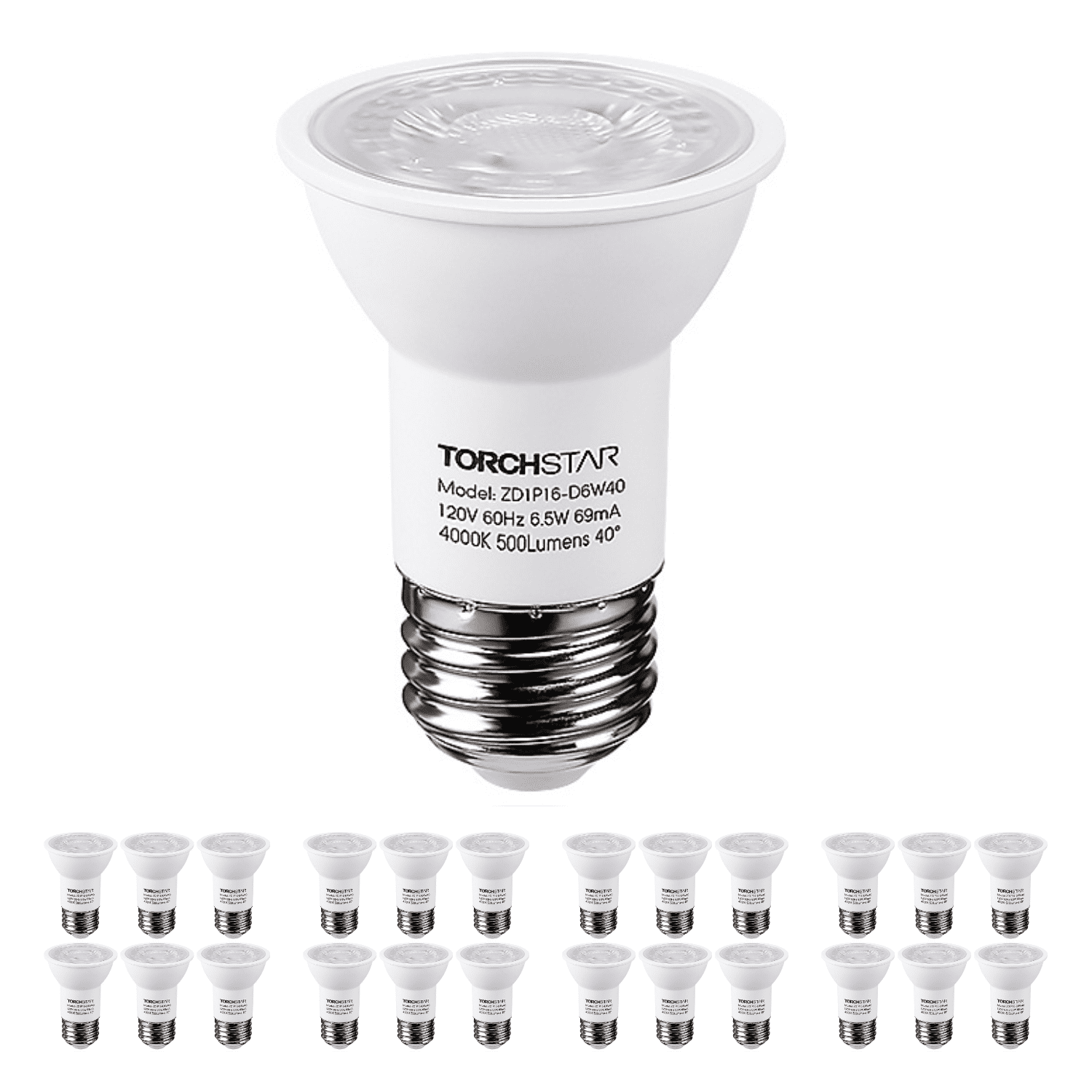 24 Pack LED PAR16 Spot Light Bulbs, 6.5W(50W Eqv.) 500lm E26 Medium Base Dimmable Spotlight, 40° Beam Angle, UL Listed Track Light Bulb, 4000K Cool White