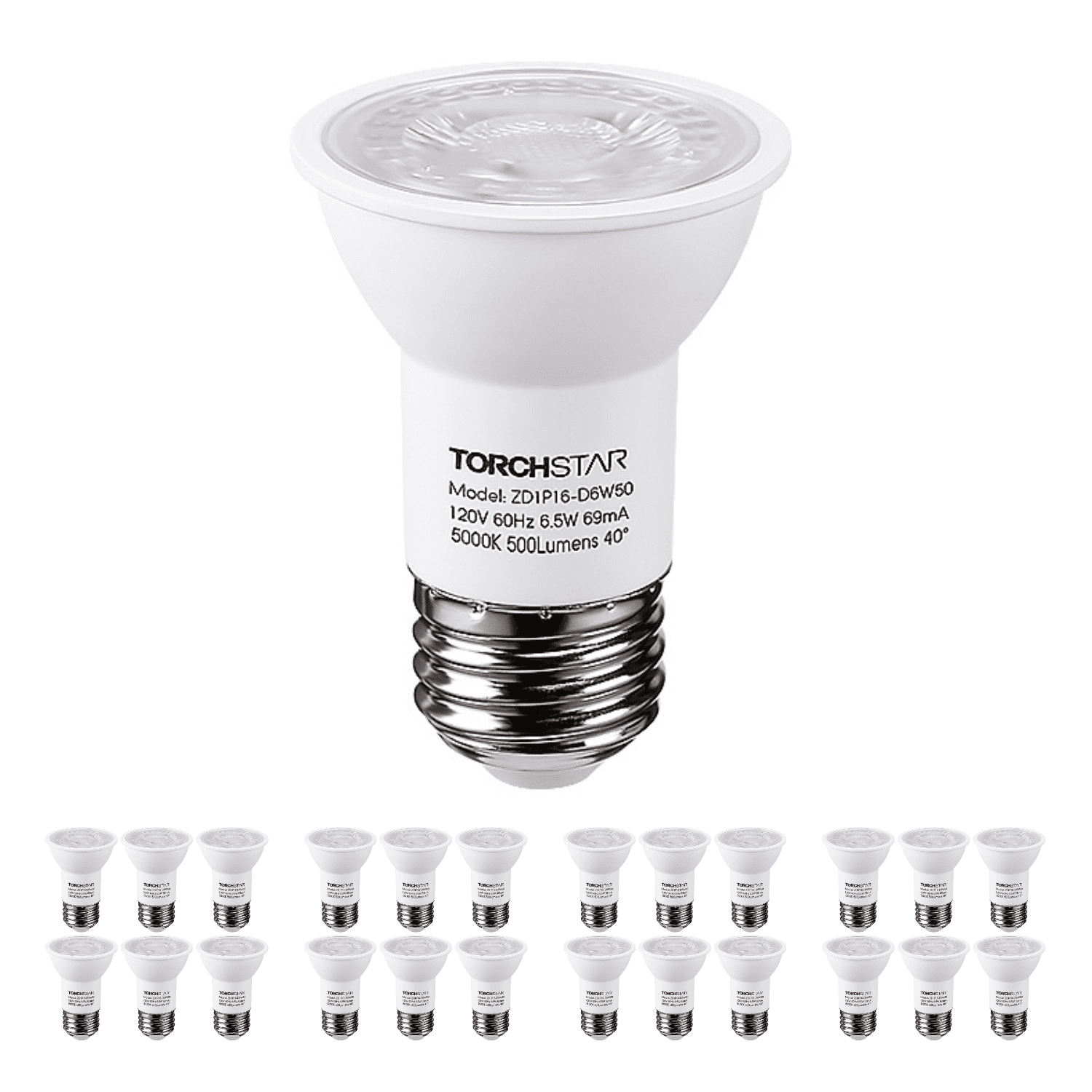 24 Pack LED PAR16 Spot Light Bulbs, 6.5W(50W Eqv.) 500lm E26 Medium Base Dimmable Spotlight, 40° Beam Angle, UL Listed Track Light Bulb, 5000K Daylight