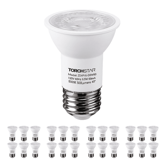 24 Pack LED PAR16 Spot Light Bulbs, 6.5W(50W Eqv.) 500lm E26 Medium Base Dimmable Spotlight, 40° Beam Angle, UL Listed Track Light Bulb, 5000K Daylight