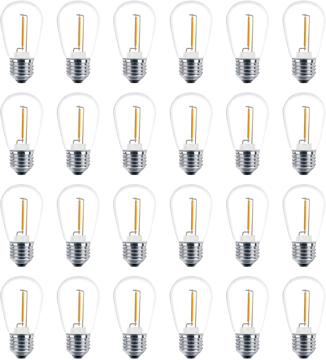 24 Pack LED S14 Replacement Light Bulbs, Shatterproof Outdoor 1 Watt to Replace 11Watts String Incandescent Bulb, E26 Regular Medium Screw Base, 2200K Warm White, Non-Dimmable