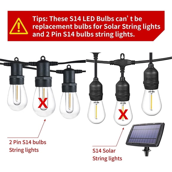 24 Pack LED S14 Replacement Light Bulbs, Shatterproof Outdoor 1 Watt to Replace 11Watts String Incandescent Bulb, E26 Regular Medium Screw Base, 2200K Warm White, Non-Dimmable