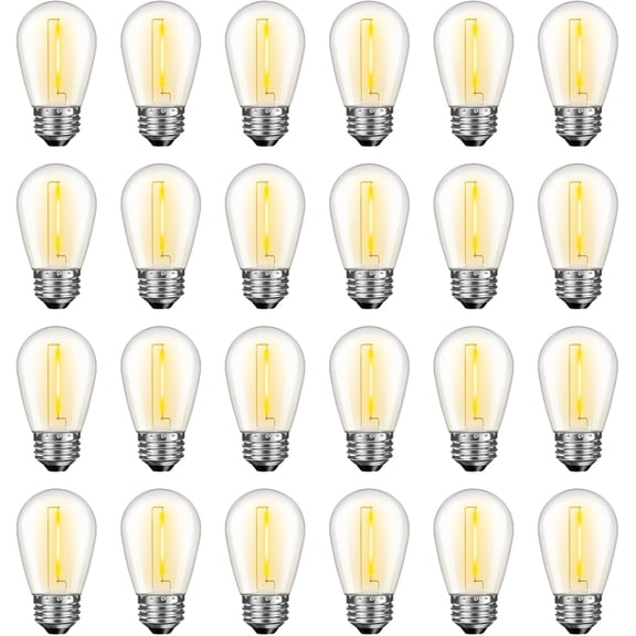 24 Pack LED S14 Replacement Light Bulbs, Waterproof 1W Vintage Edison Bulbs for Outdoor Patio Backyard String Lights, Dimmable, E26 Regular Medium Screw Base, 2200K Warm White